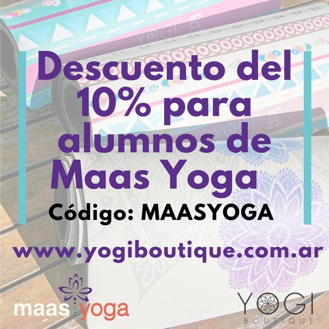 10% off en Yogi Boutique para alumnos de Maas Yoga. Código MAASYOGA.
